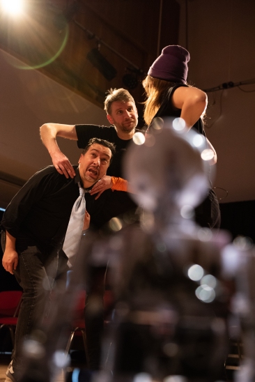 Marouen Mraihi and Paul Little – Artificial Intelligence Improvisation by Improbotics at the Attenborough Arts Centre, Leicester Comedy Festival 2022 – Photo by Stuart Hollis