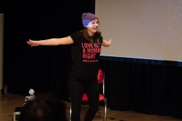 Holly Mallett – Artificial Intelligence Improvisation by Improbotics at the Attenborough Arts Centre, Leicester Comedy Festival 2022 – Photo by Stuart Hollis